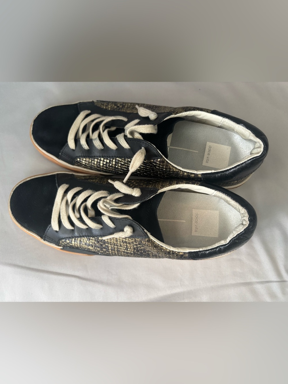 Dolce Vita Black and Gold Woven Low-Top Sneakers Size 9.5 - Picture 6 of 9